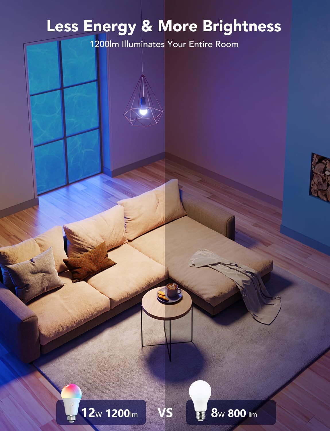 Govee 1200 lumens bulbs provide bright, even lighting for work and relaxation.