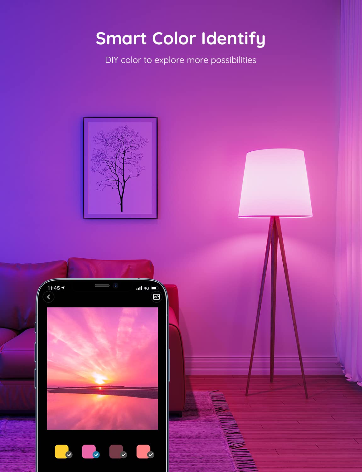 Govee bulbs offering 16 million colors to tailor ambiance.
