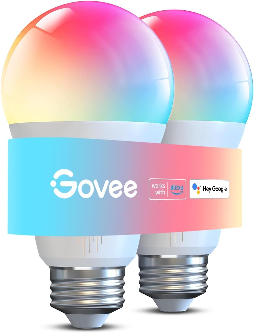 Govee smart light bulbs in ambient color scenes for cozy living spaces.