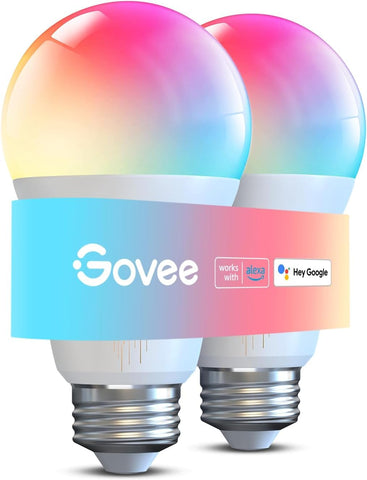 Govee smart light bulbs in ambient color scenes for cozy living spaces.