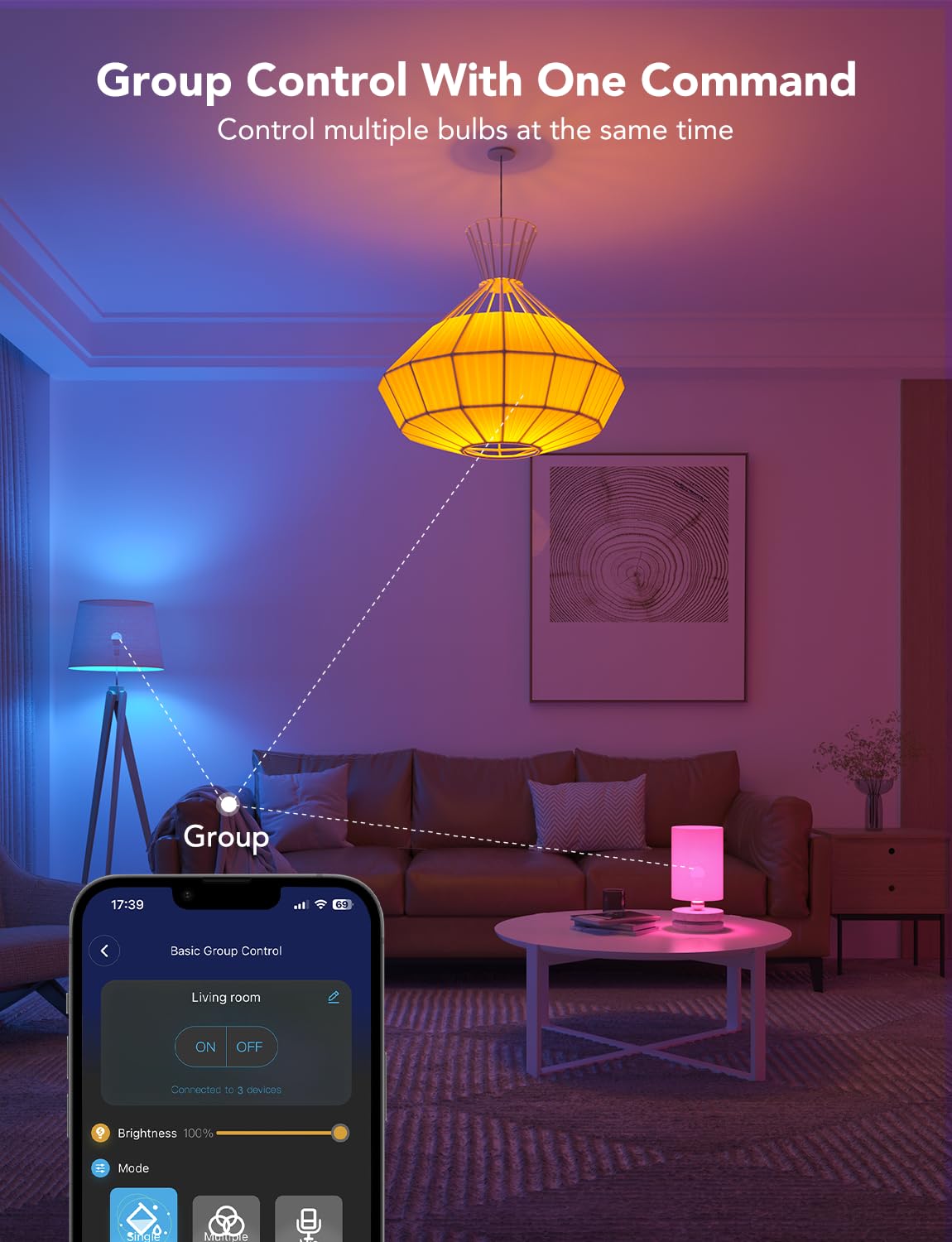Govee bulbs grouped together create synchronized home lighting.