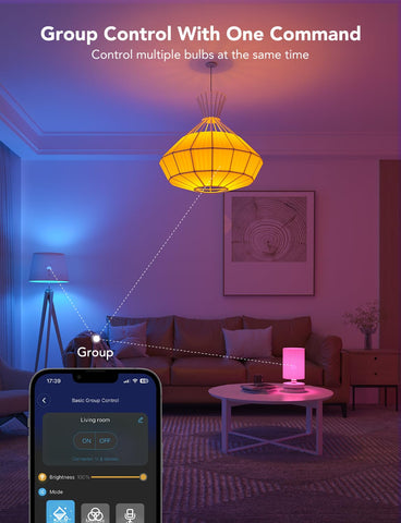 Govee bulbs grouped together create synchronized home lighting.
