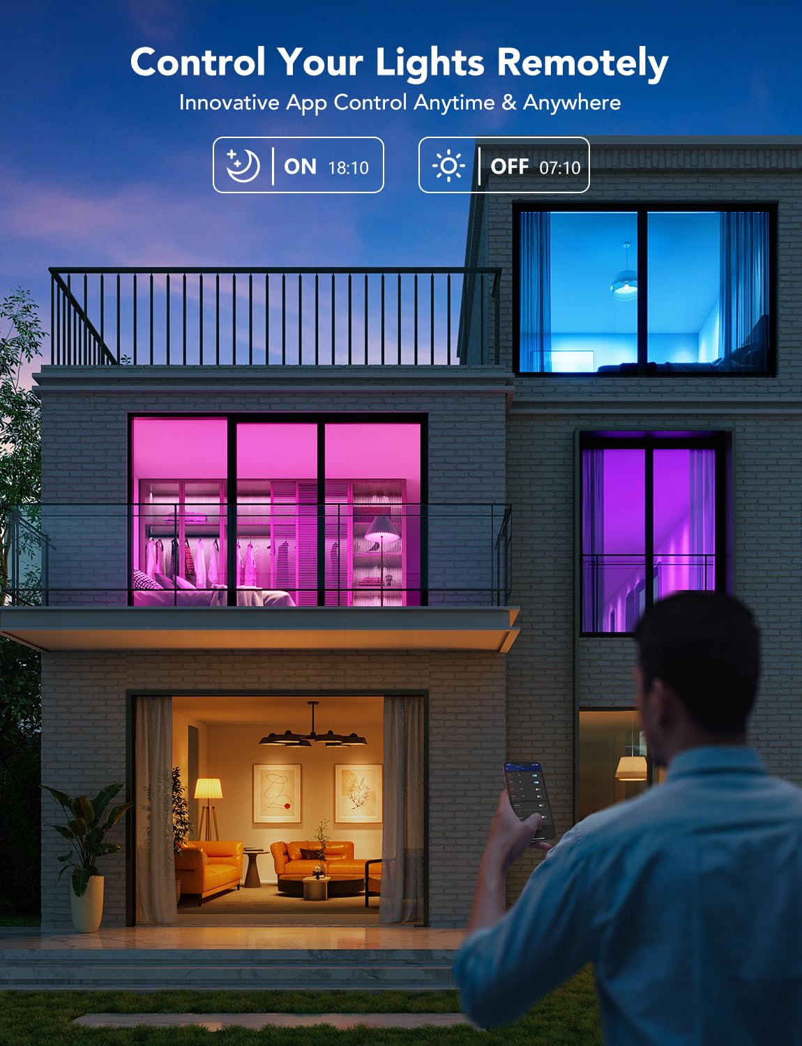 Govee smart lighting supports music mode and ambient scenes.
