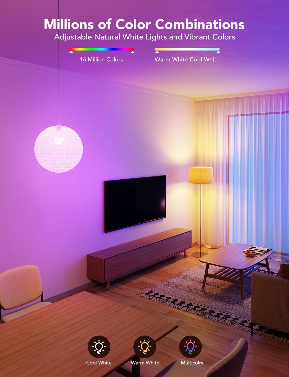 Govee bulbs connect via Wi-Fi and Bluetooth for flexible control.