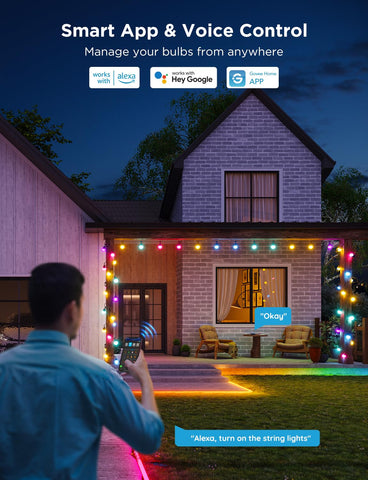 Govee 48ft string lights dimmable brightness for customizable outdoor lighting.