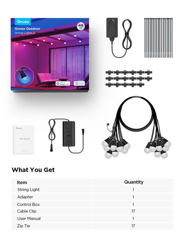 Govee 48ft string lights create festive ambient lighting for parties.