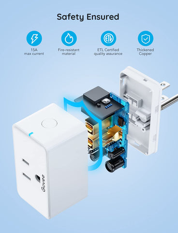 Govee Smart Plug compact design frees adjacent outlets for appliances.