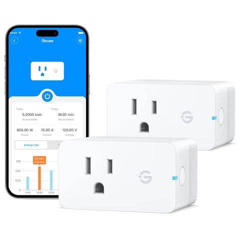 Govee Smart Plug energy monitoring display shows real-time power usage.