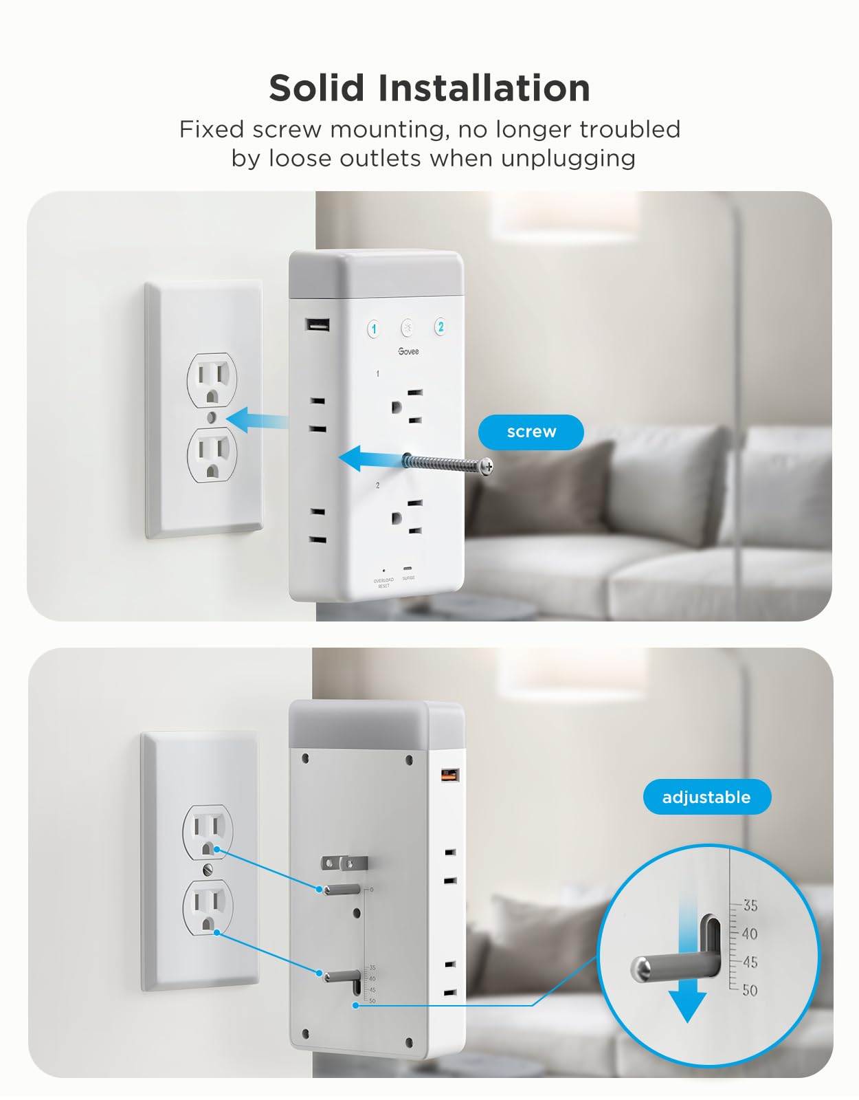 Govee outlet extender offers surge protection for safer power distribution.
