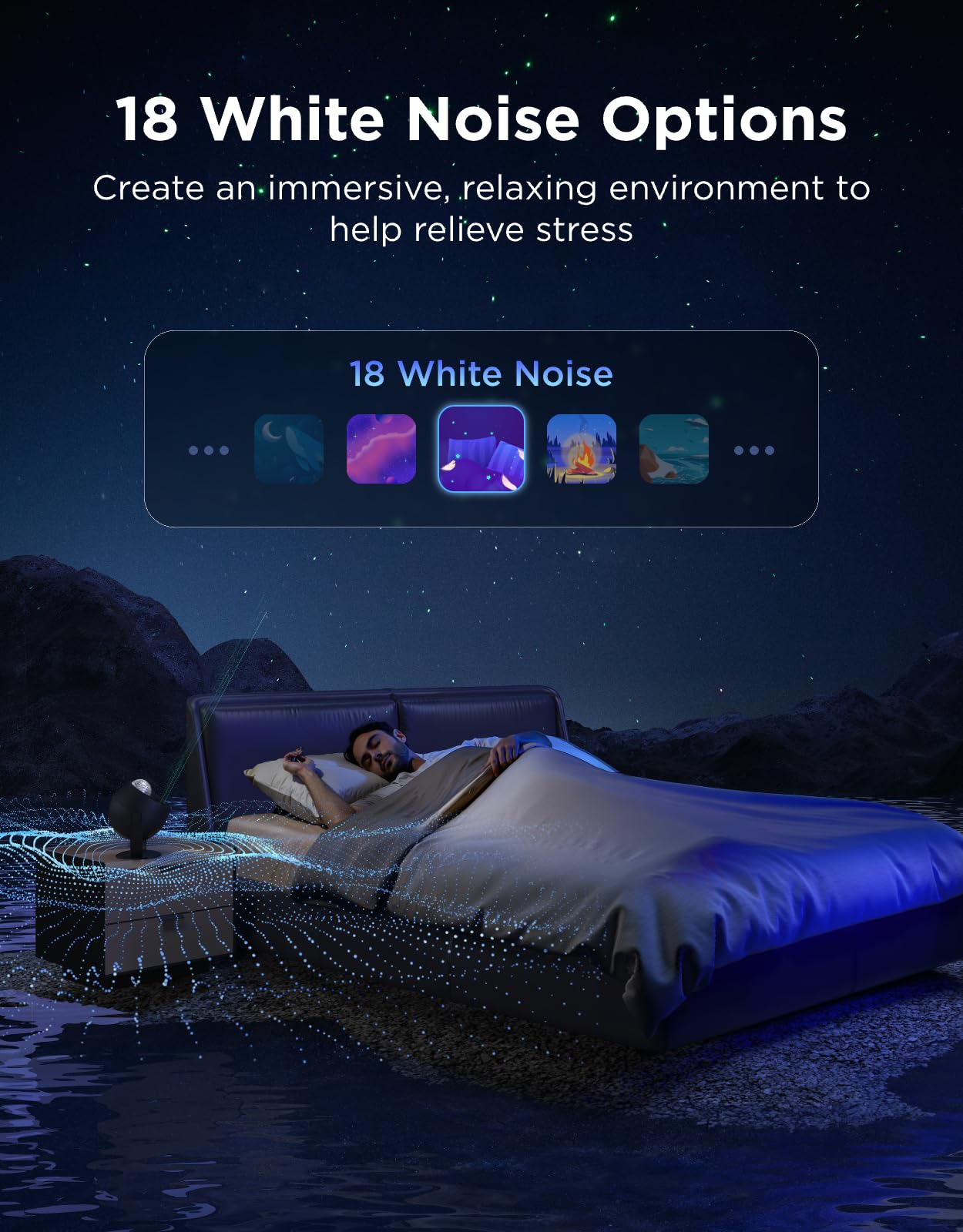 Govee Star Light Projector includes 18 white-noise tracks synced with visuals