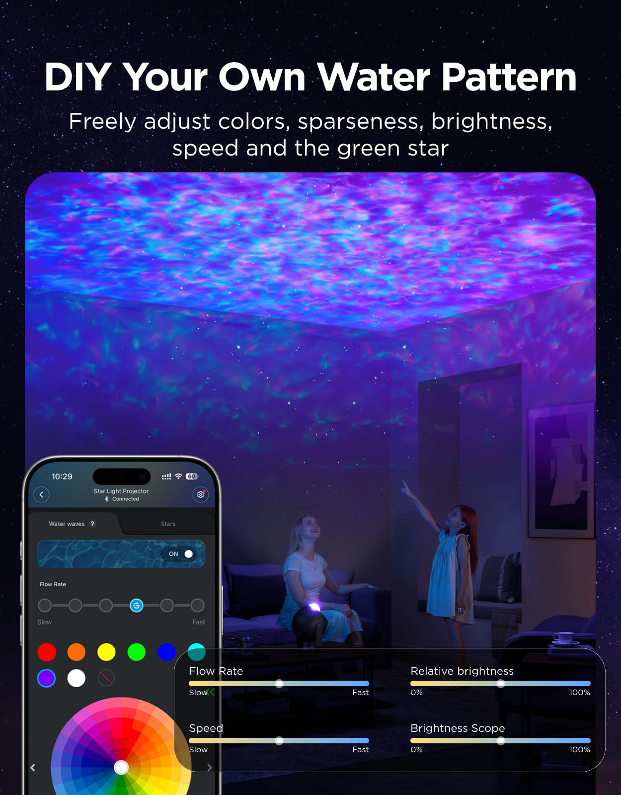 Govee Star Light Projector emits a soft, dimmed glow for nighttime use