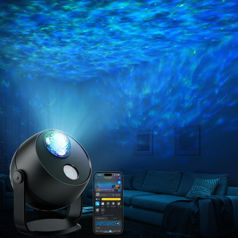 Govee Star Light Projector displays ocean waves with stars for a calming bedroom scene