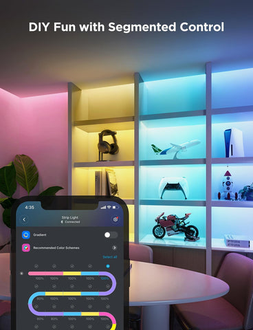 Bedroom ambience with warm white and colorful accents