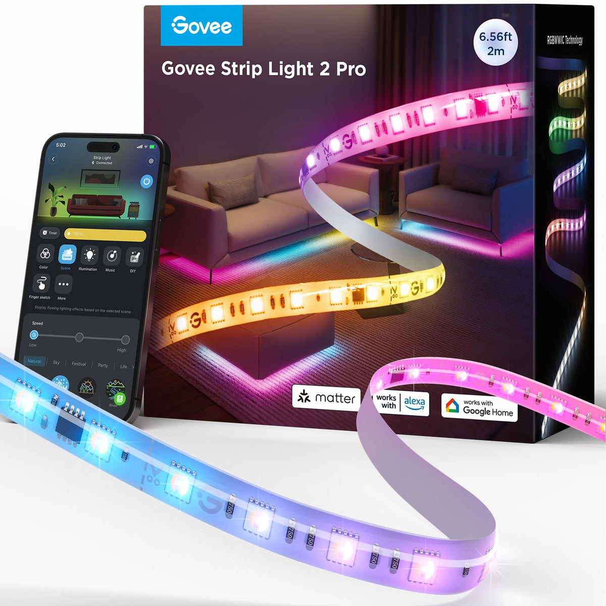 Govee RGBWWIC Strip Light 2 Pro with Matter package ready for quick setup and ambiance