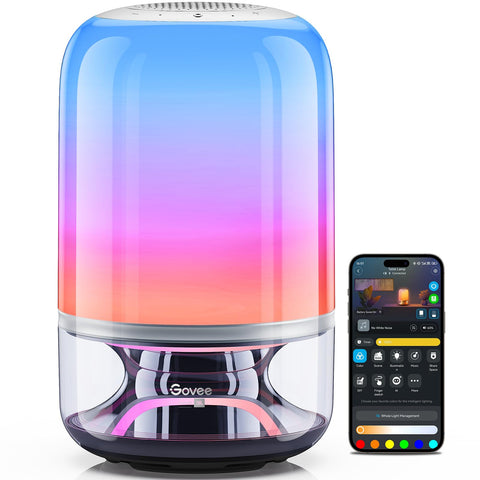 Govee Table Lamp 2 Pro with JBL speaker, delivering immersive sound in a cozy living room.