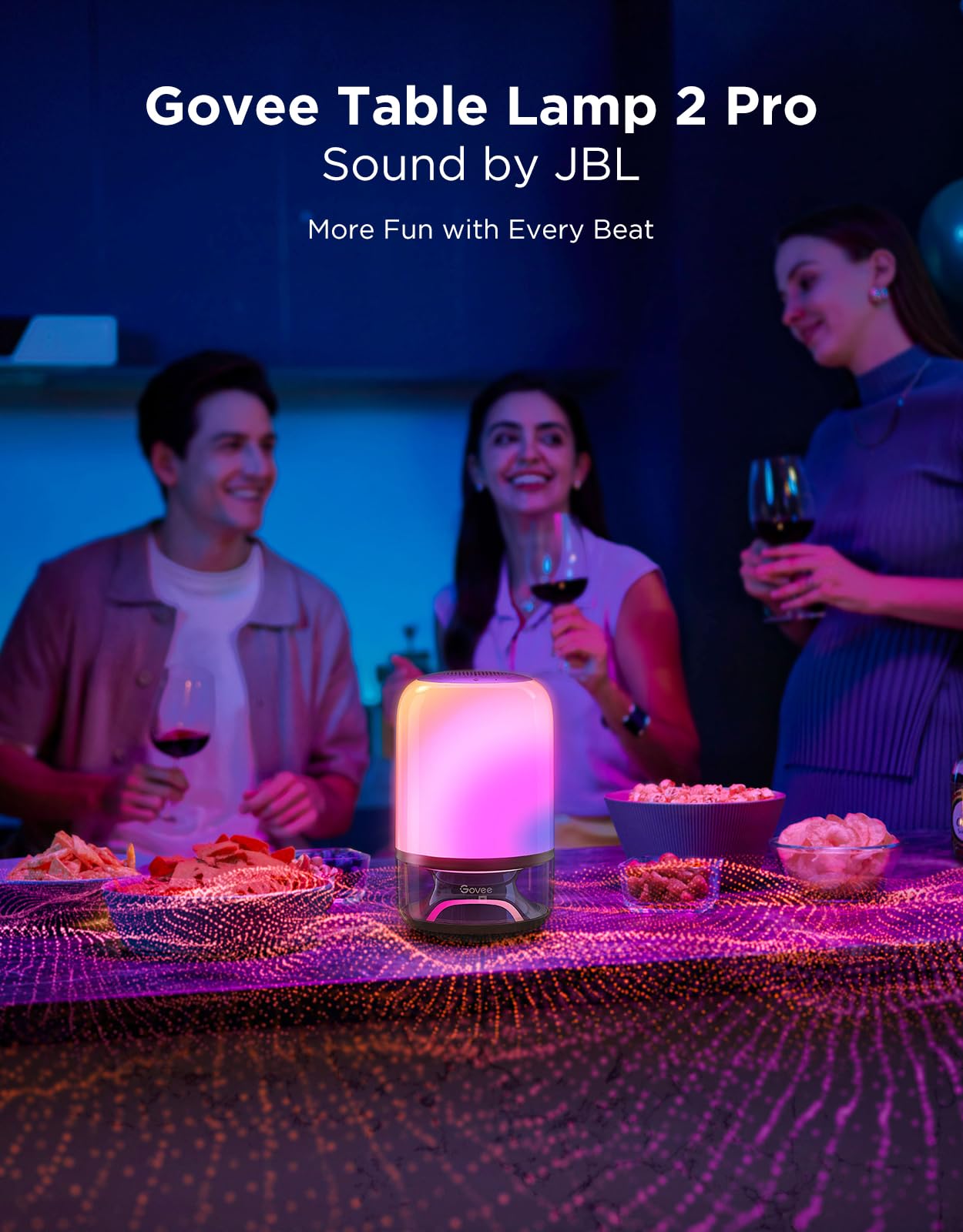 Govee Table Lamp 2 Pro stereo pairing enables synchronized light and music across two lamps.