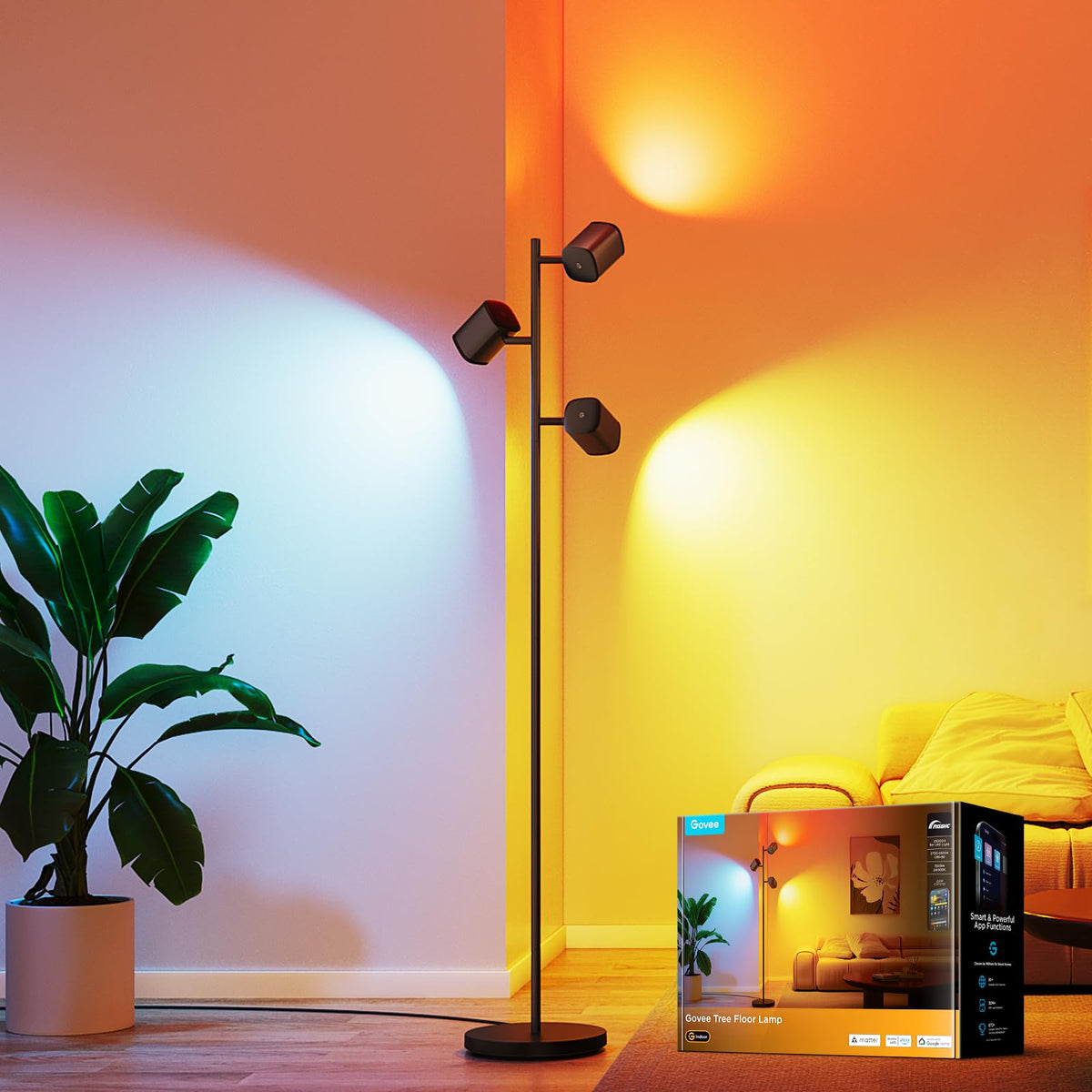 Govee tree floor lamp with Matter compatibility for seamless smart home control.