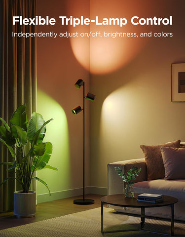 Govee tree floor lamp with three rotatable lamps for flexible lighting.
