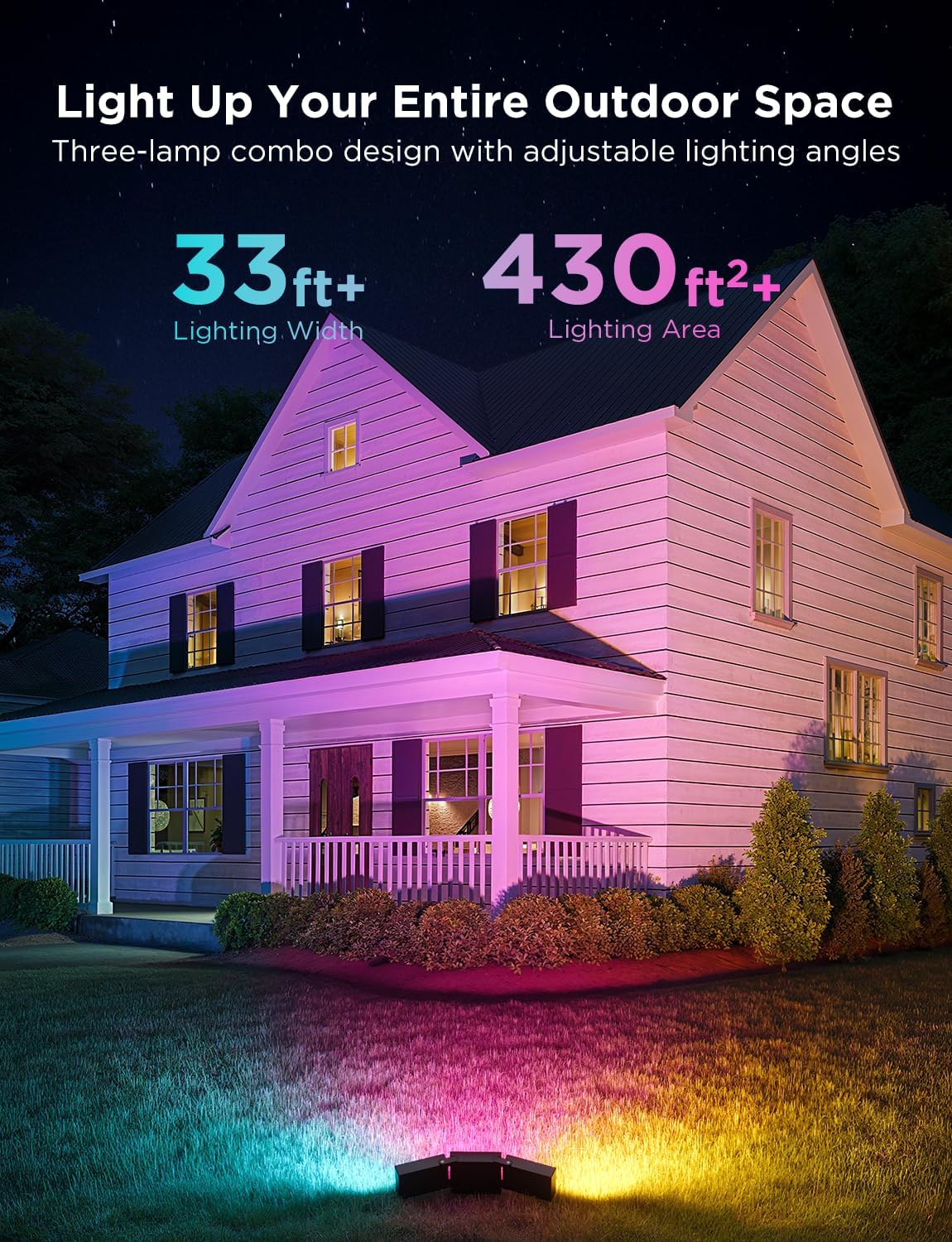 Govee Triad RGBICWW colors enhancing outdoor decor with dynamic lighting