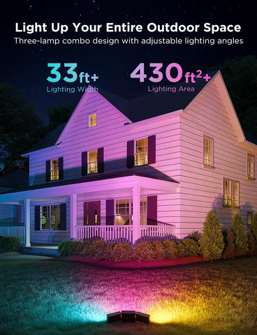 Govee Triad RGBICWW colors enhancing outdoor decor with dynamic lighting