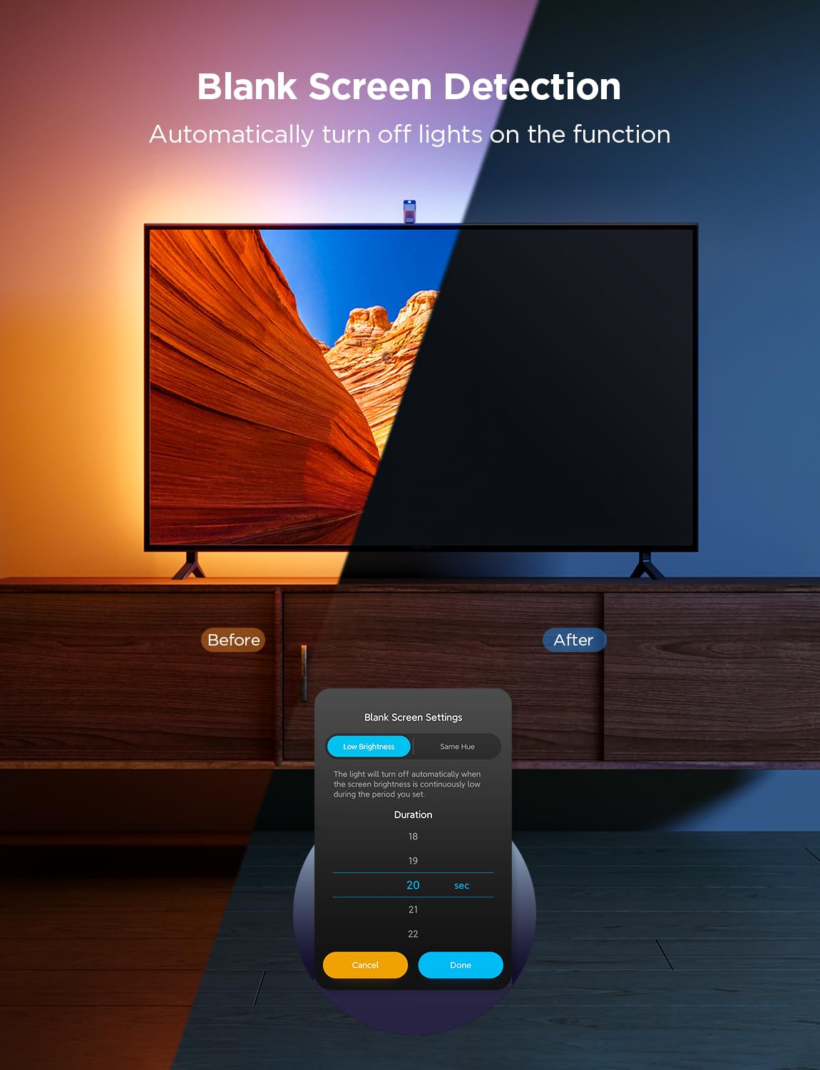 Control via Govee app for easy scene modes.