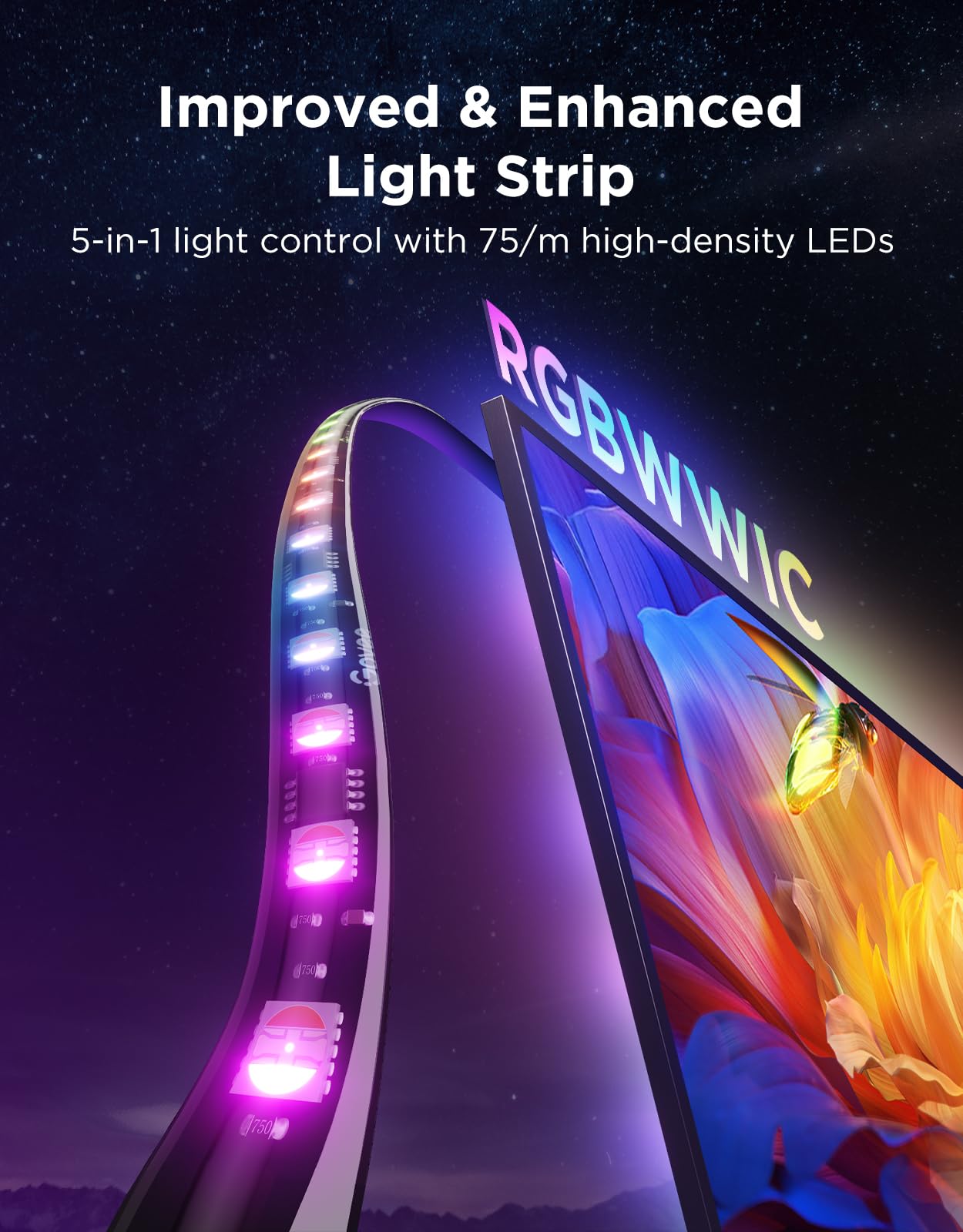 Govee TV Backlight 3 Pro 85mm camera length fits ultra-thin TVs and curved edges.