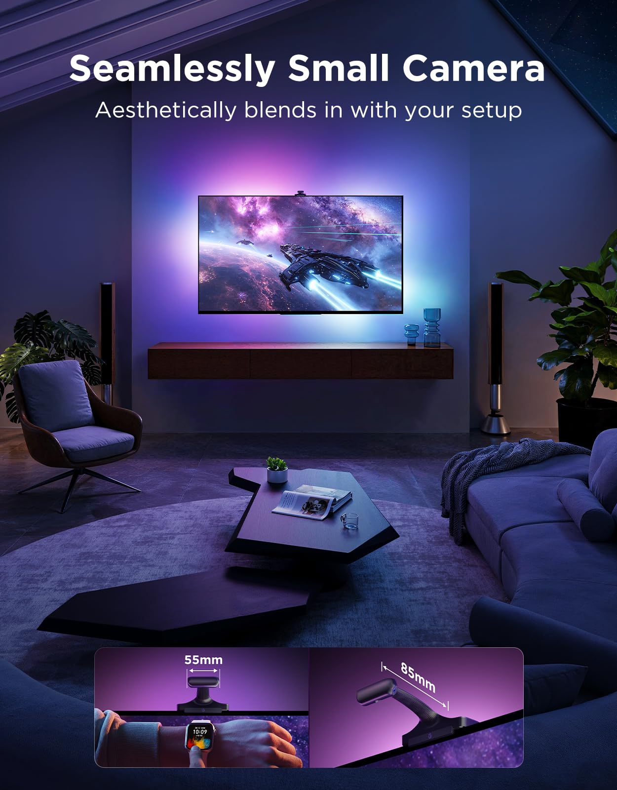 Govee TV Backlight 3 Pro compact camera length fits ultra-thin TVs