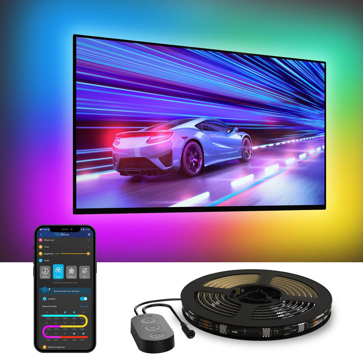 Govee TV LED backlight shows four-sides coverage for immersive cinema lighting