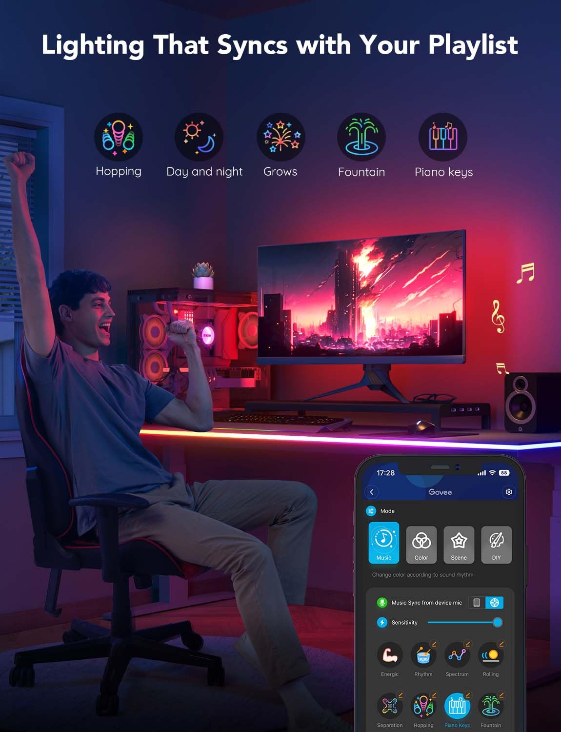 Govee voice control works with Alexa and Google Assistant for easy tweaks.