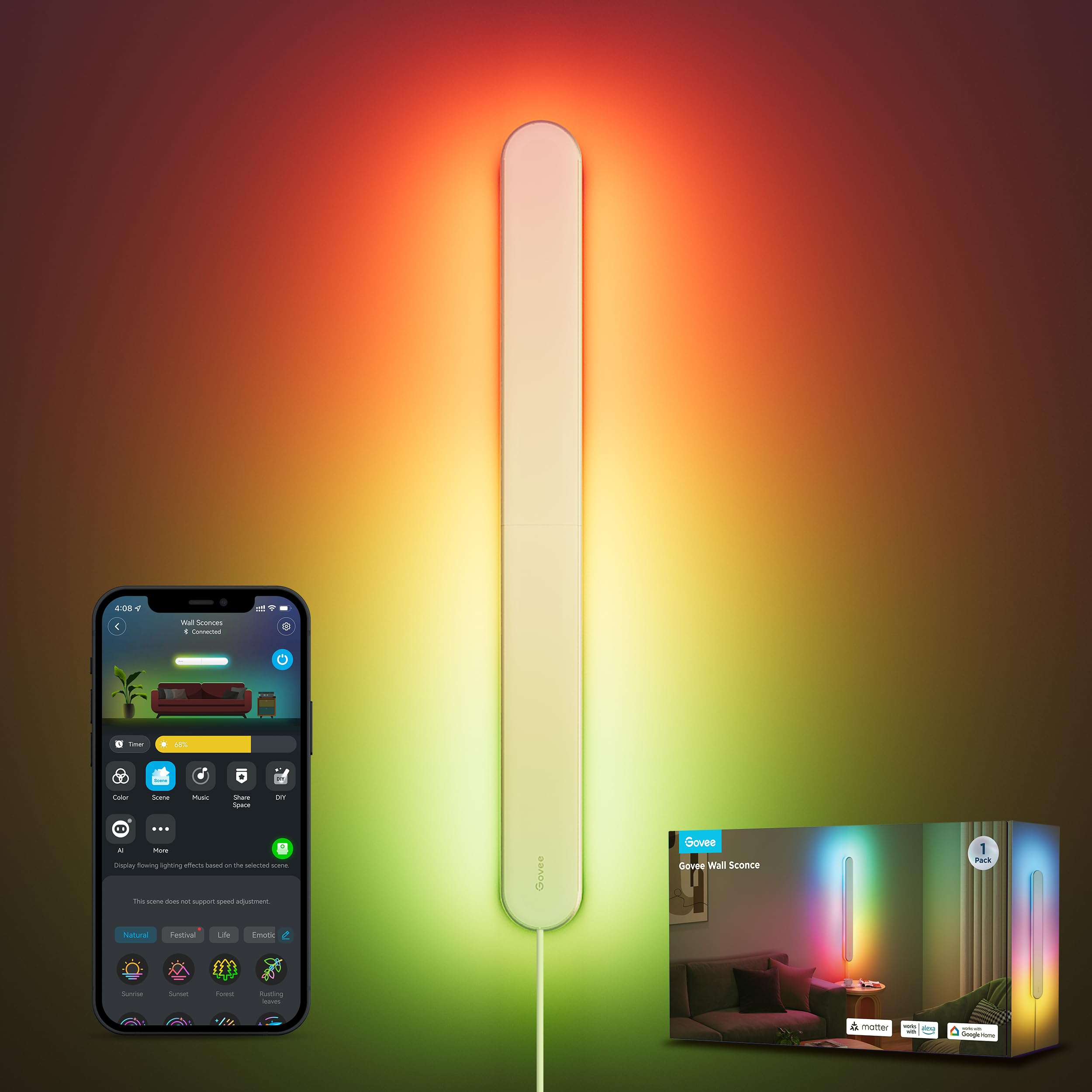Govee wall sconce RGBICW ambient lighting with 16M colors
