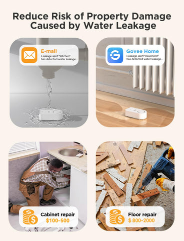Govee WiFi water sensor 100dB alarm provides loud warning for leaks