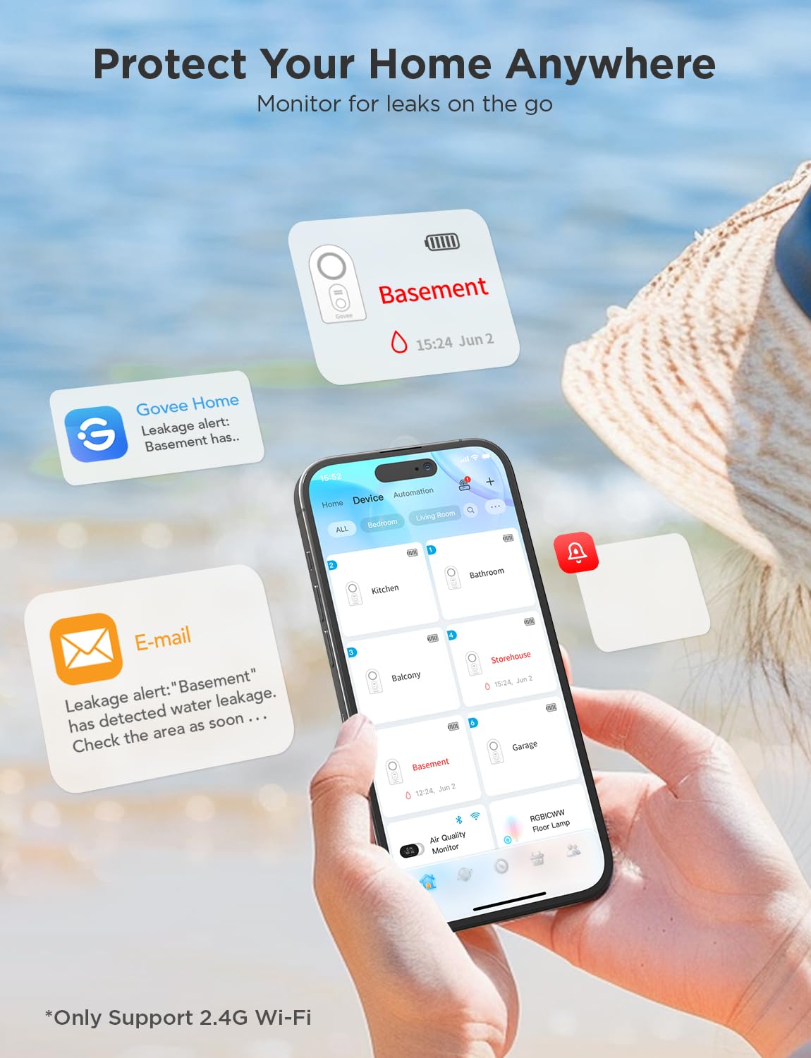 Govee WiFi water sensor 2-pack back probes show broader coverage for leaks