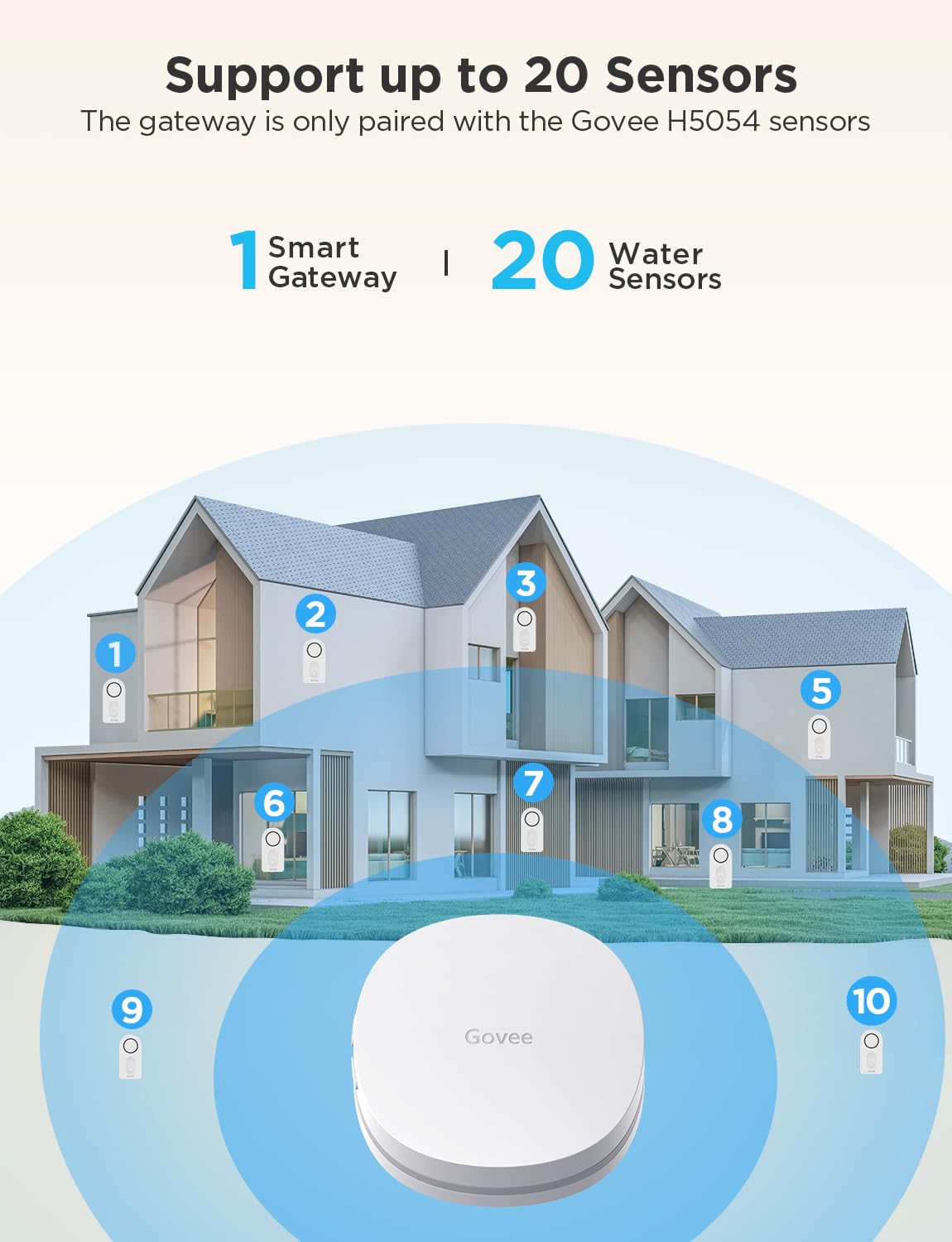 Govee WiFi water sensor 2-pack front probes quickly identifying drip sources