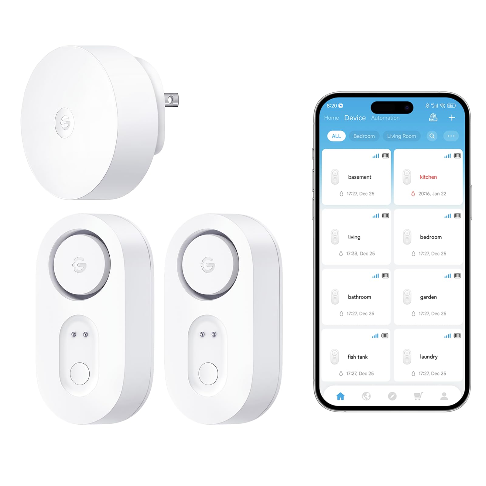 GoveeLife upgraded-smart-water-leak-detector-1s in action for reliable long-range monitoring at home.