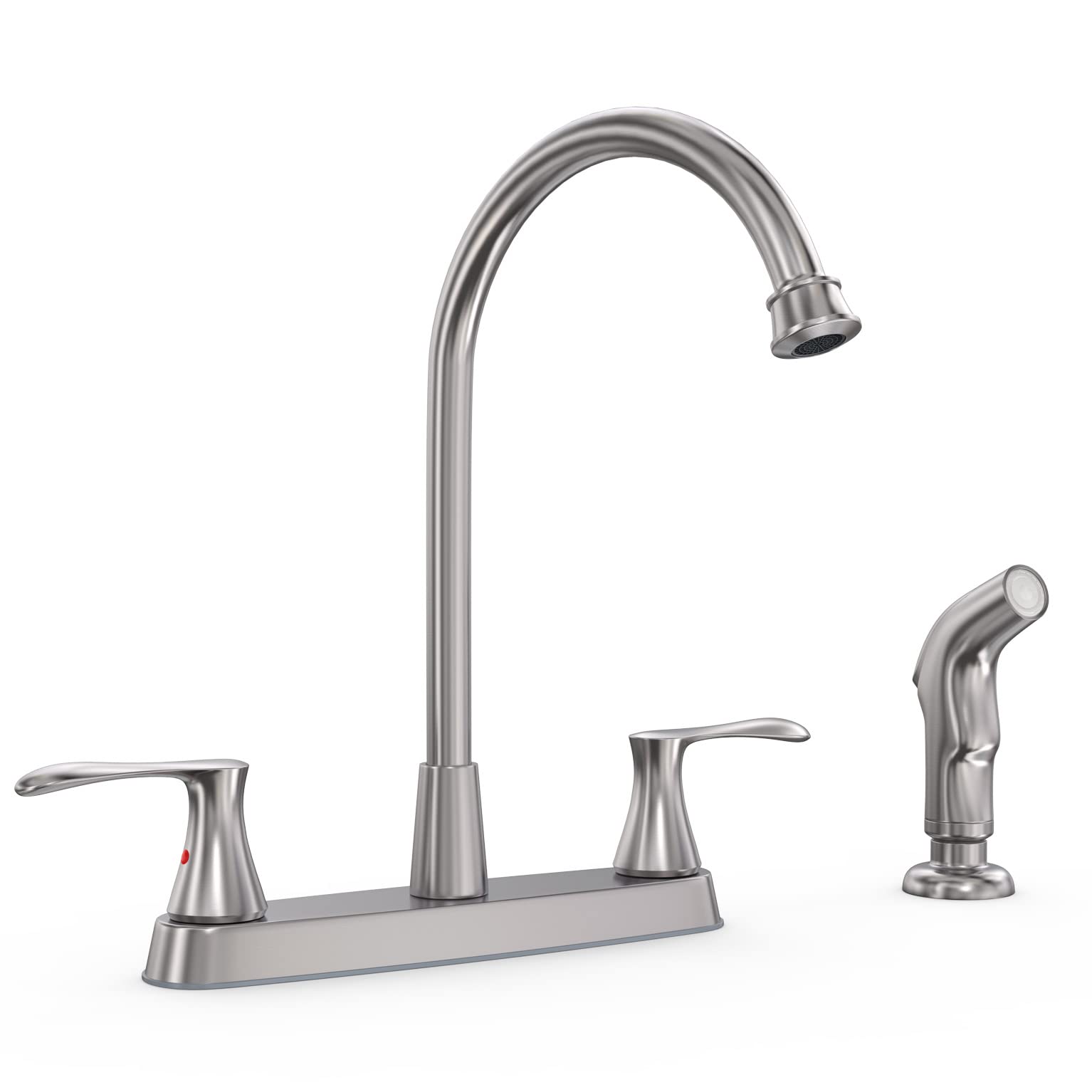 GOWIN brushed nickel kitchen faucet front view, durable stainless steel construction for daily use.