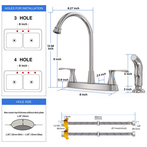 GOWIN brushed nickel faucet two-handle design for precise temperature control.