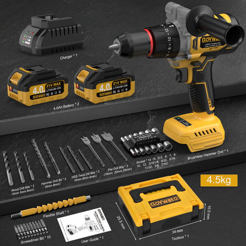 GoYwato 1239inlbs cordless hammer drill carrying case keeps accessories organized