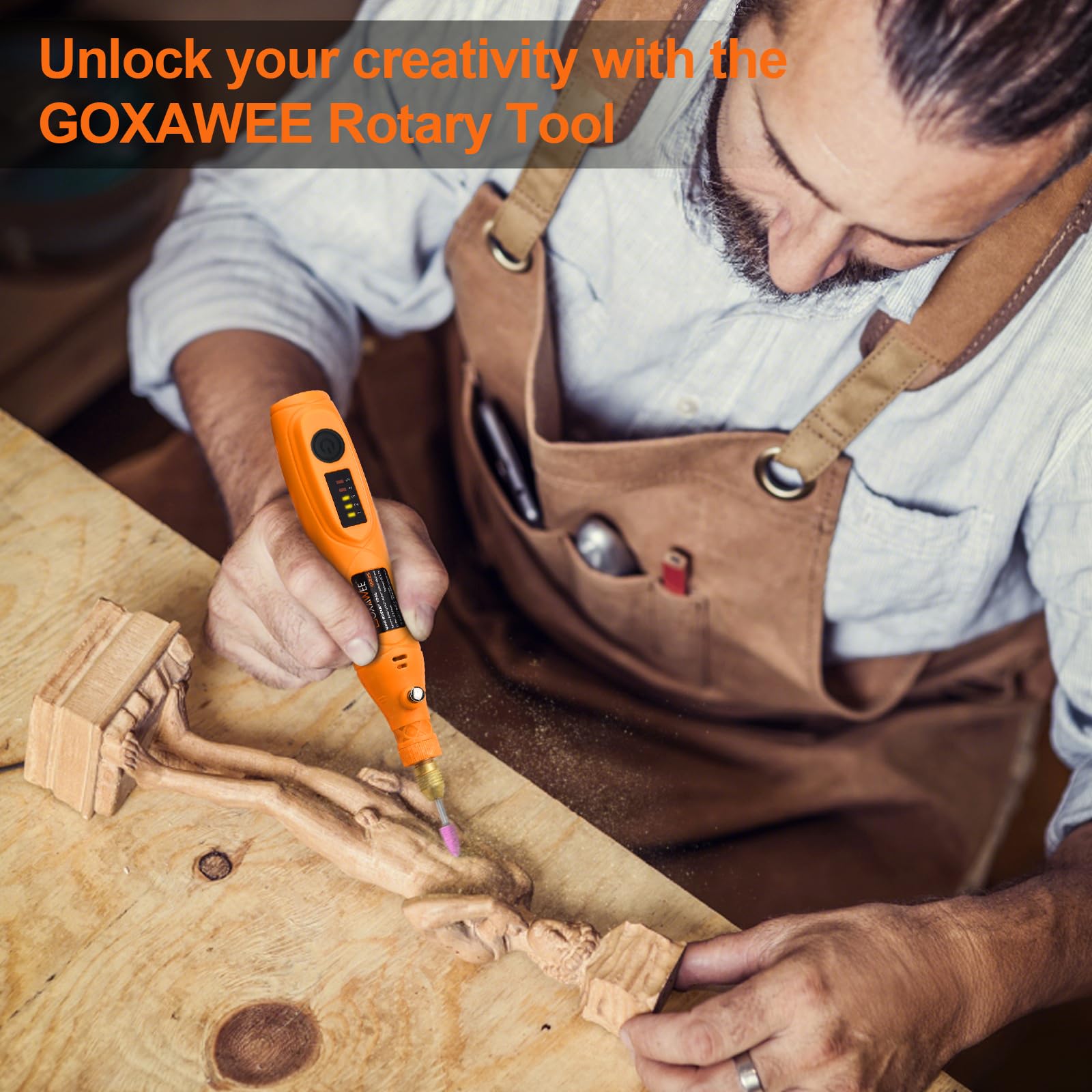 GOXAWEE kit includes 105-piece accessories for engraving and sanding