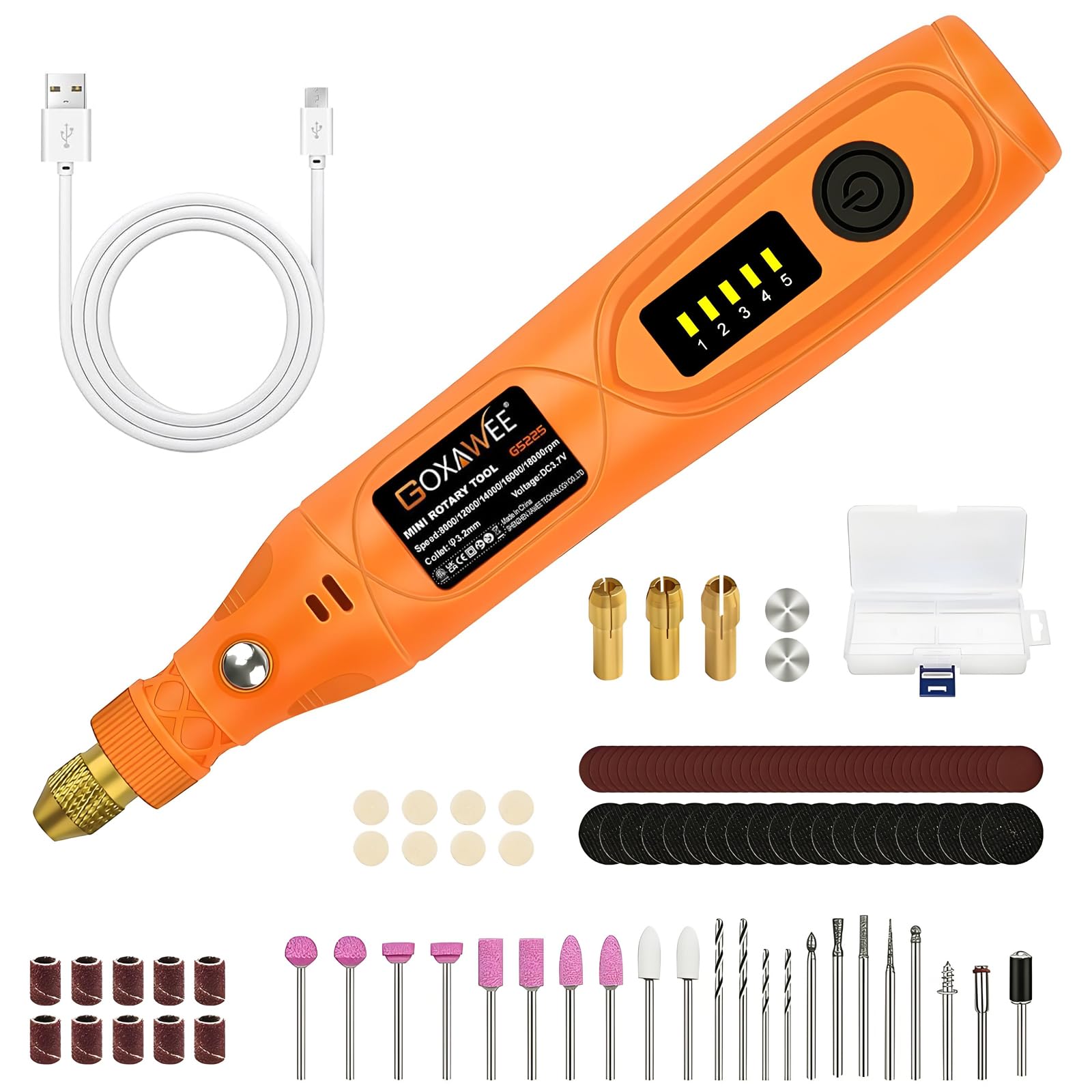 GOXAWEE mini rotary tool front view, compact design for precise crafts