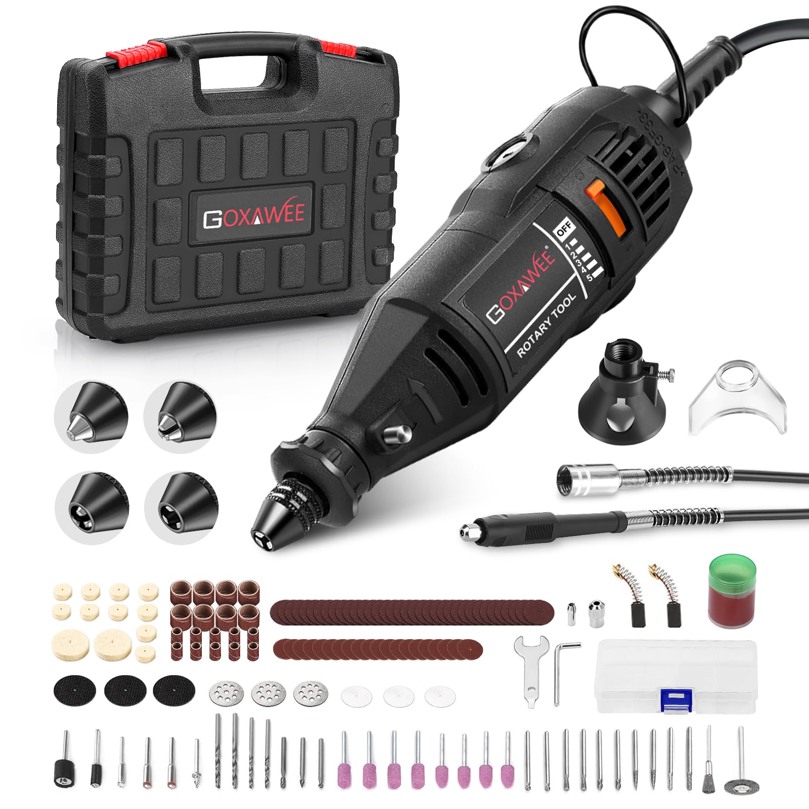 GOXAWEE rotary tool kit with quick-change chuck for stable, fast accessory changes