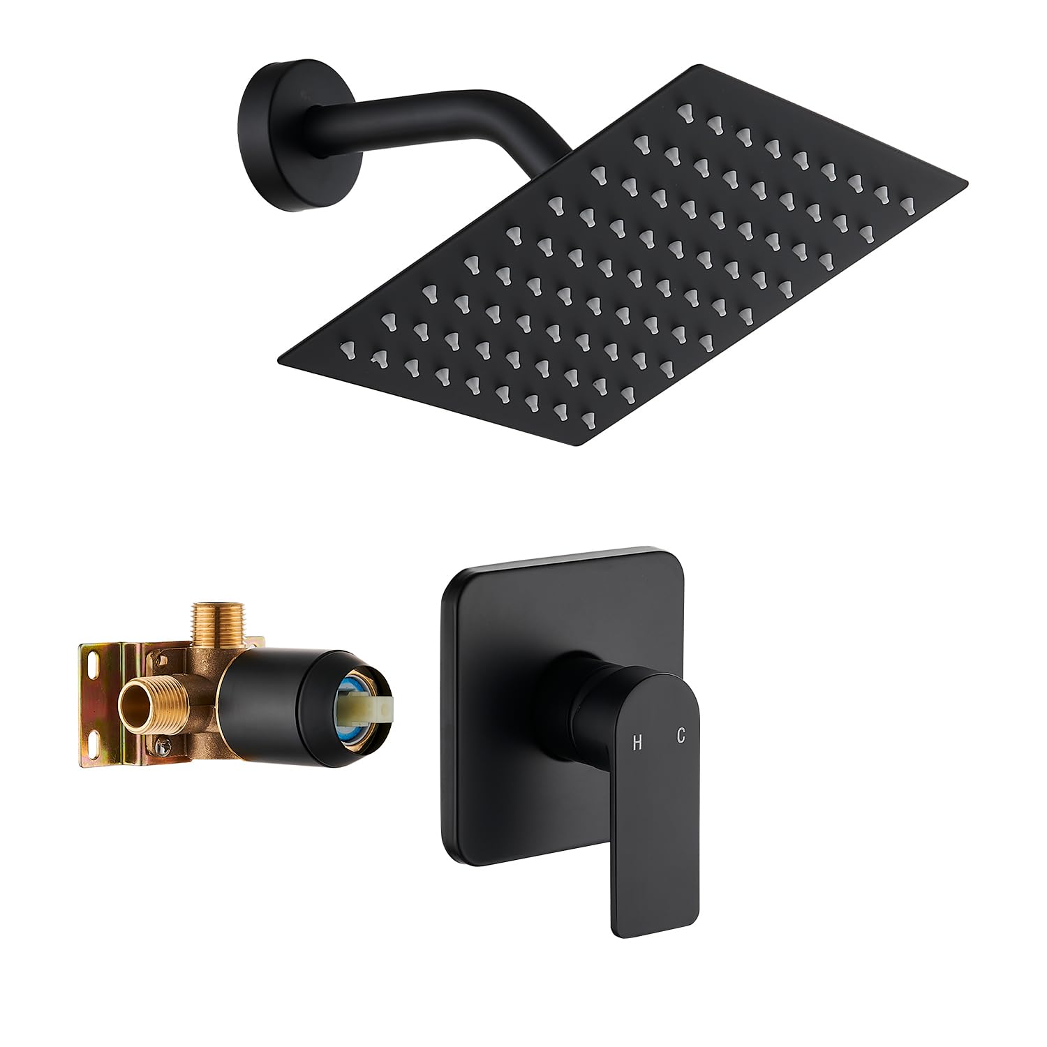 GOXIUHAN black shower faucet trim with 8-inch square head for a spa-like rain shower