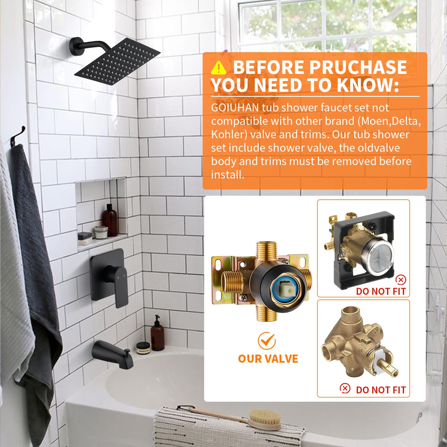 GOXIUHAN black 8-inch rain shower head delivering wide coverage