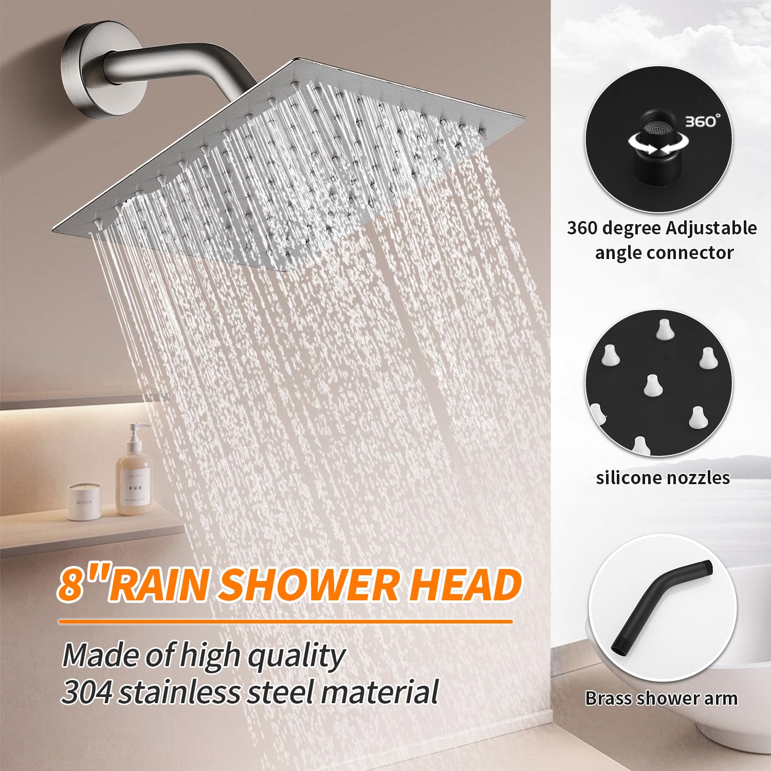 GOXIUHAN 6-inch shower arm supports steady rainfall experience.