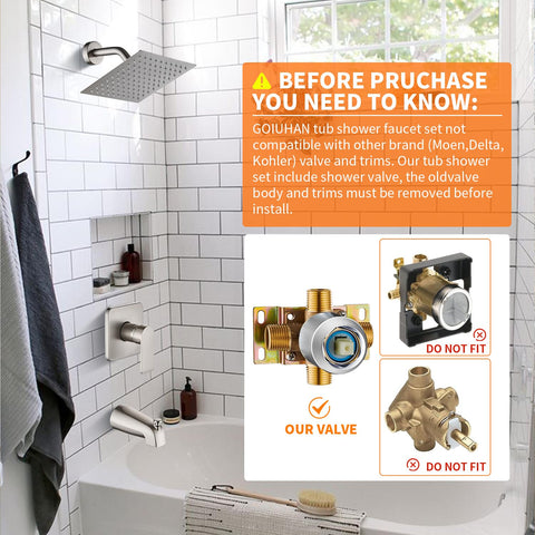 GOXIUHAN tub spout included with brushed nickel set for seamless bath transitions.