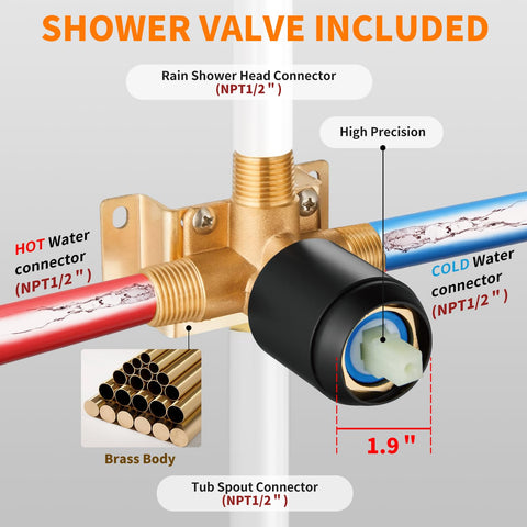 GOXIUHAN complete shower kit includes valve trim for a cohesive look