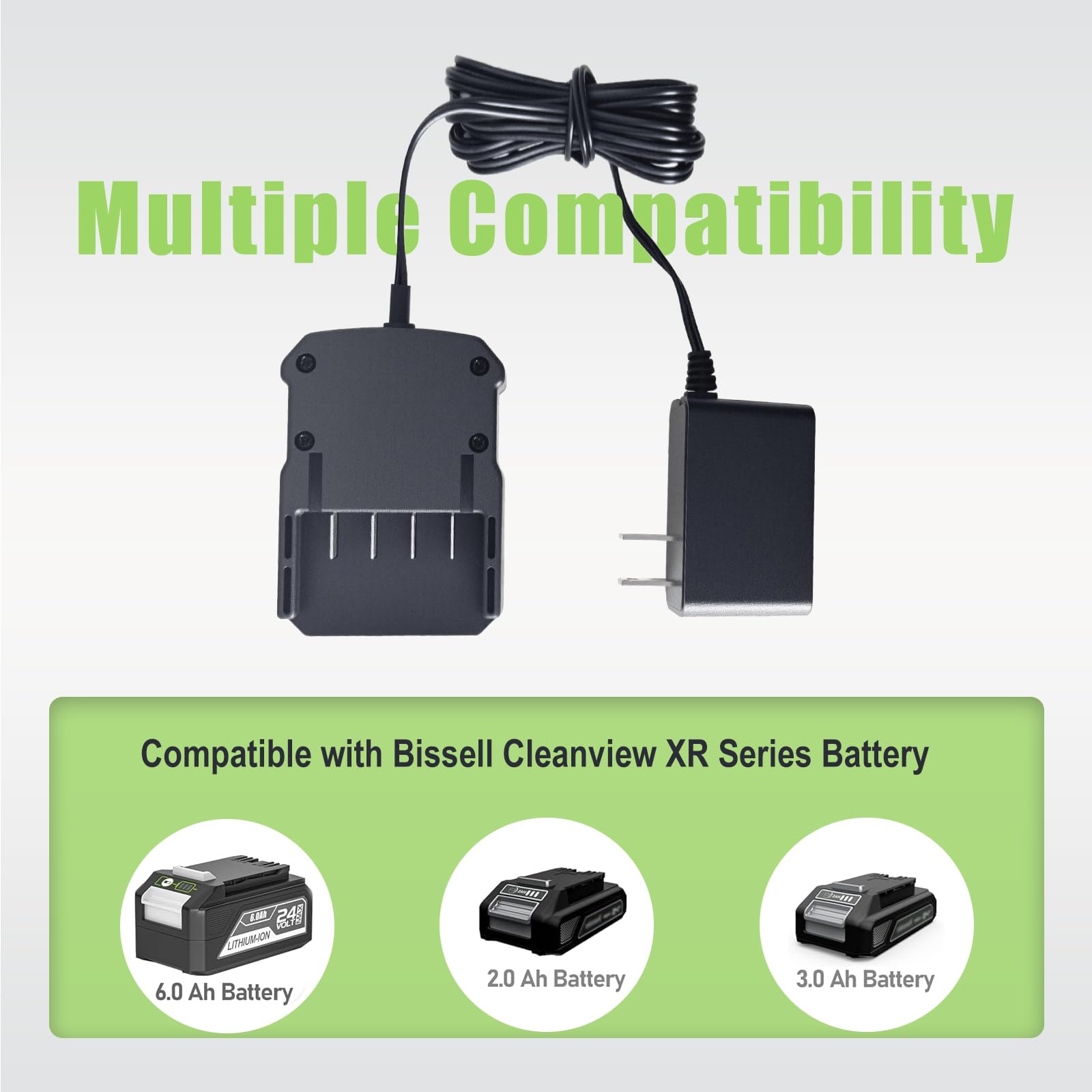 GOXX charger for Bissell CleanView XR side view with LED charging indicator.