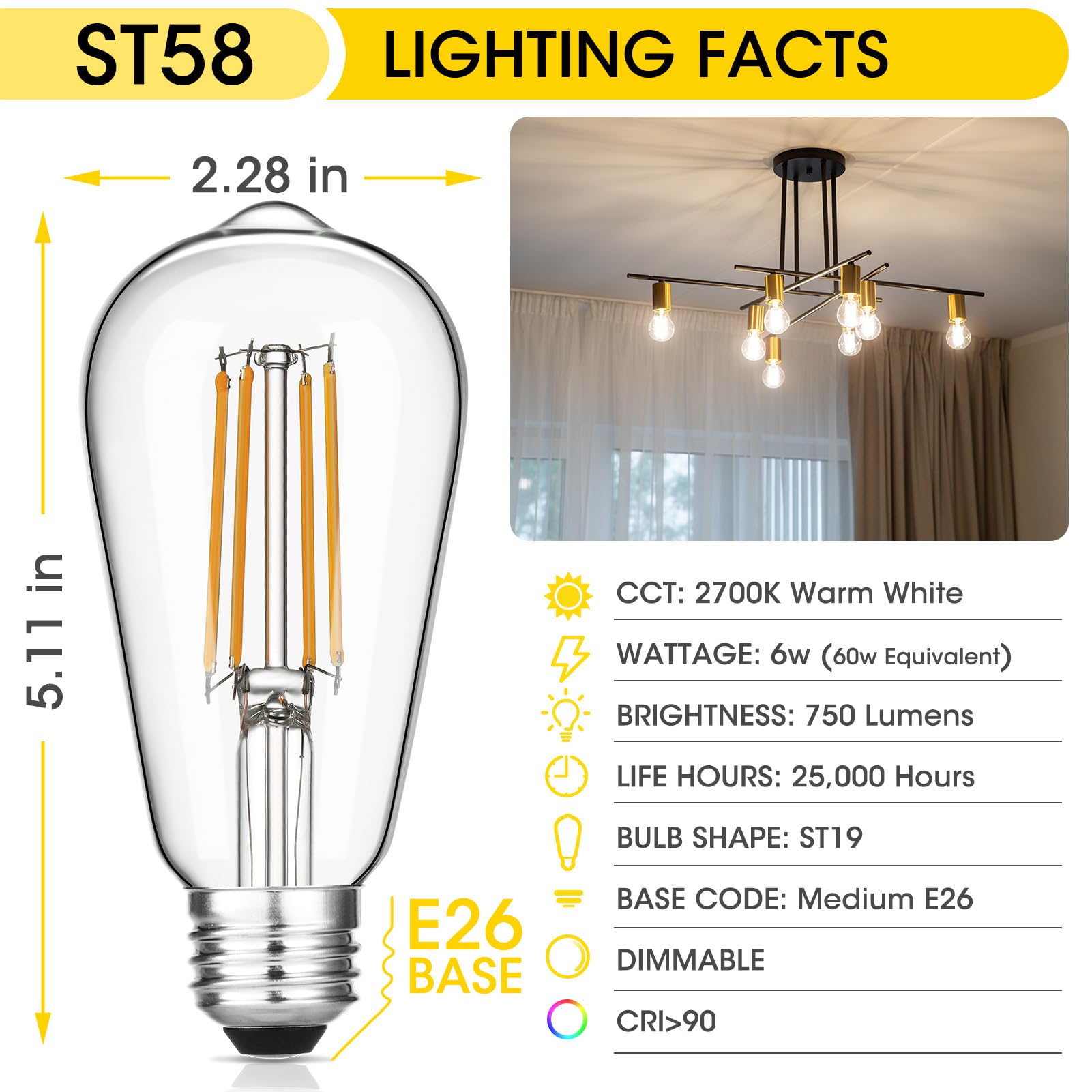 Gozelux Edison bulb filament glow highlighting vintage kitchen detailing.