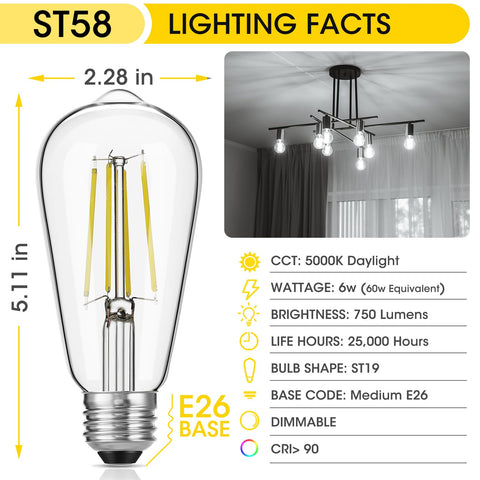 Gozelux ST58 filament bulb with clear glass and daylight brightness