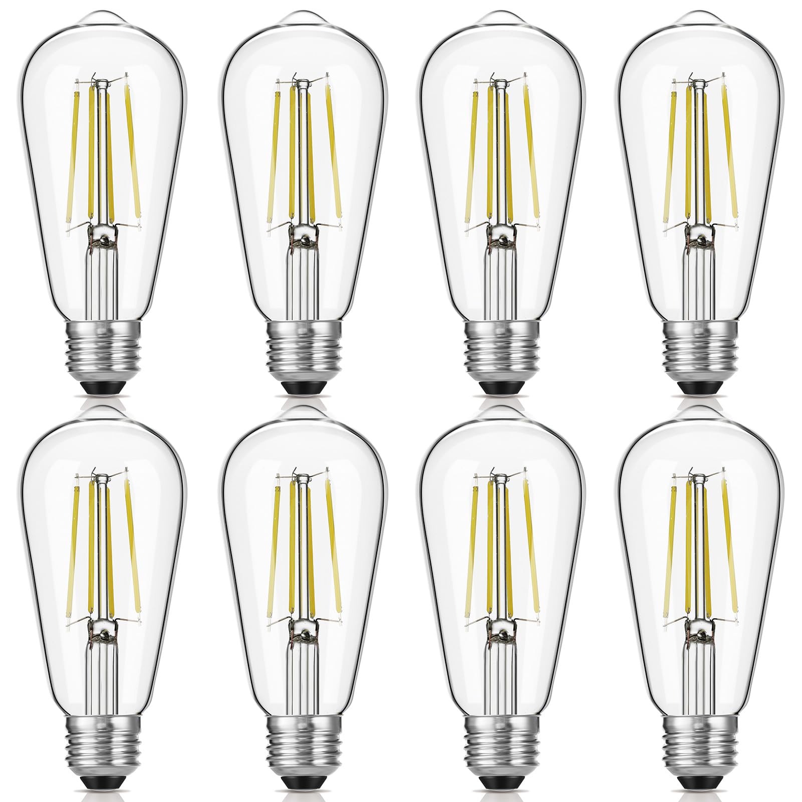 Gozelux LED Edison bulbs 6W pack of 8 in clear glass for bright daylight illumination.