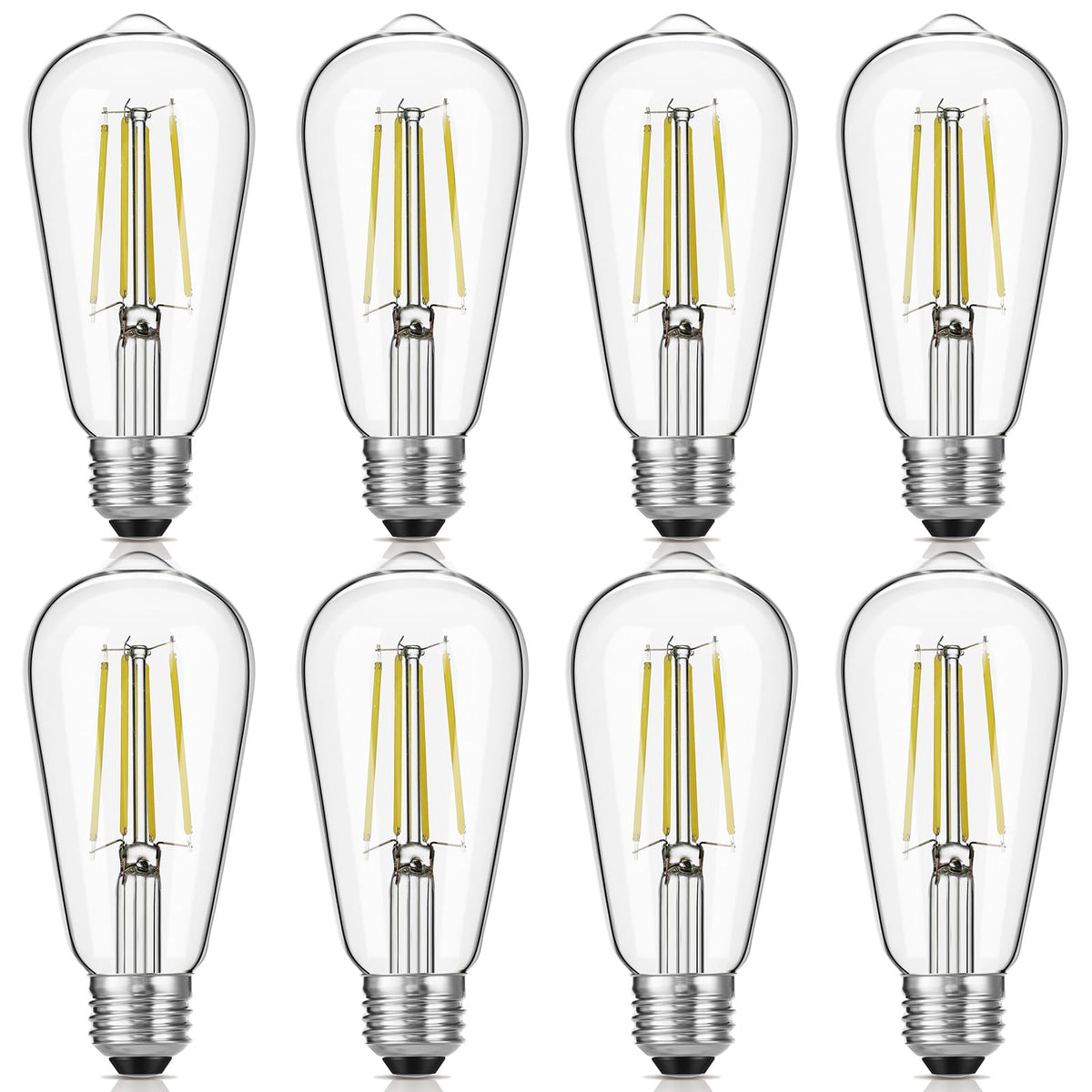 Gozelux LED Edison bulbs 6W pack of 8 in clear glass for bright daylight illumination.